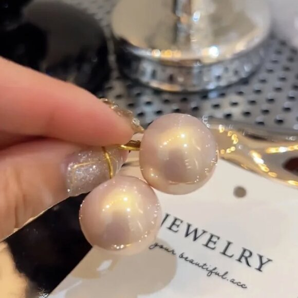 Gold Filled Simulation Pink Pearl Big Round Drop Earrings - New - Picture 2 of 9